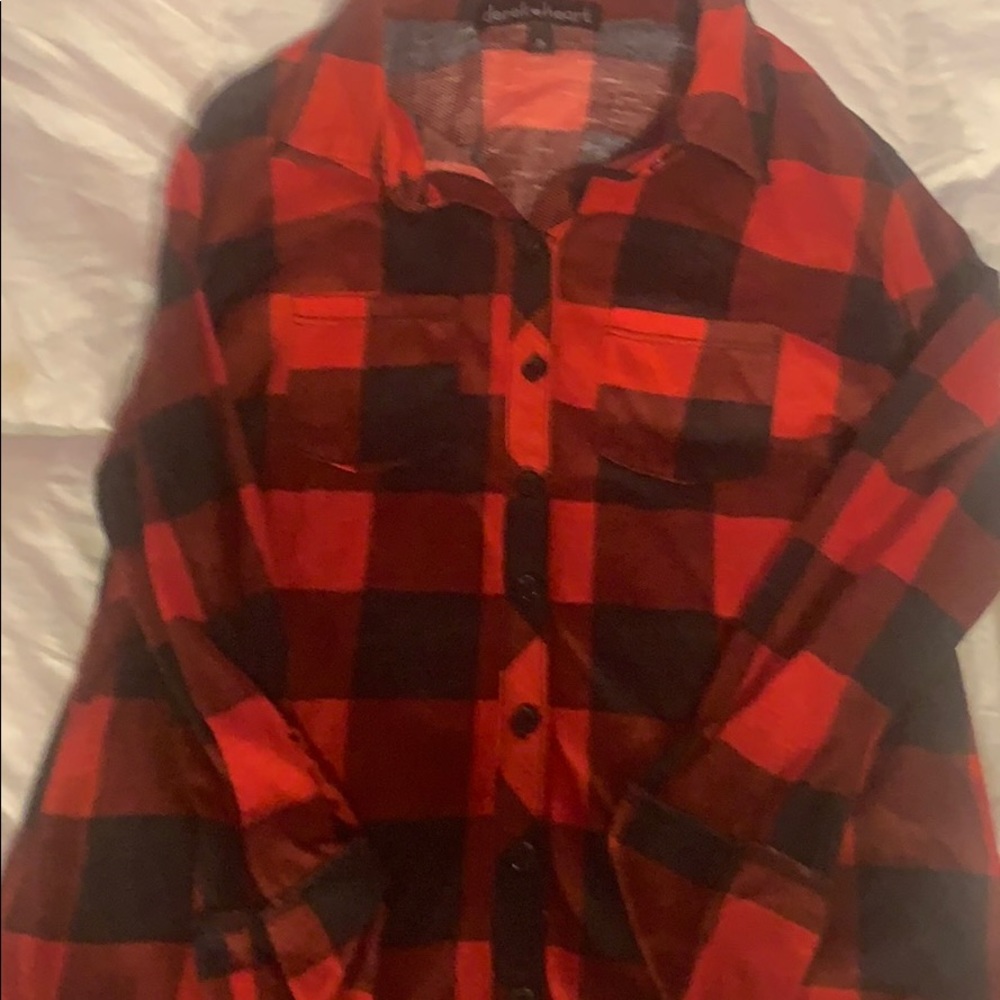 Red plaid button down